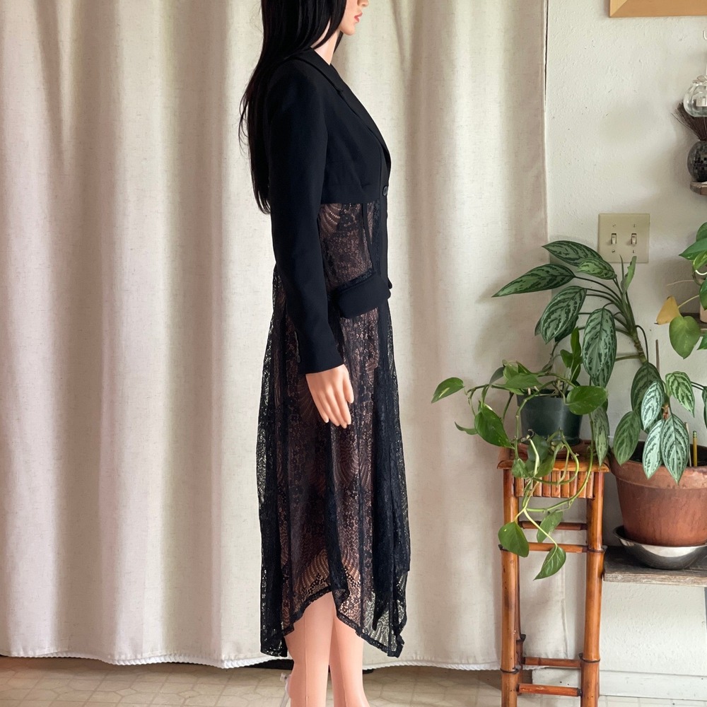 NWOT Anthropologie Black Lace Twofer Blazer Midi Dress Long Sleeve Gothic US 00 - Picture 3 of 13